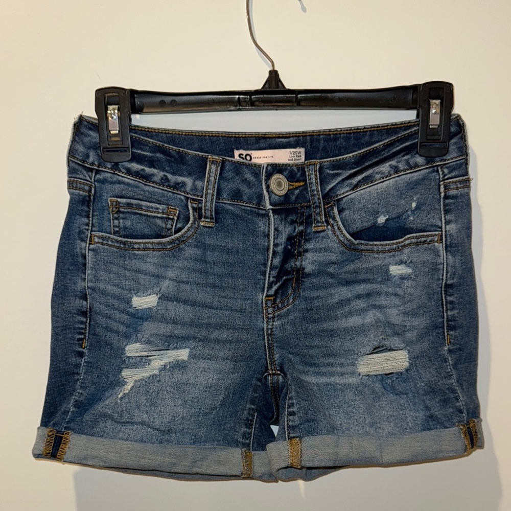 SO Blue Jean Shorts Distressed Mid-Thigh